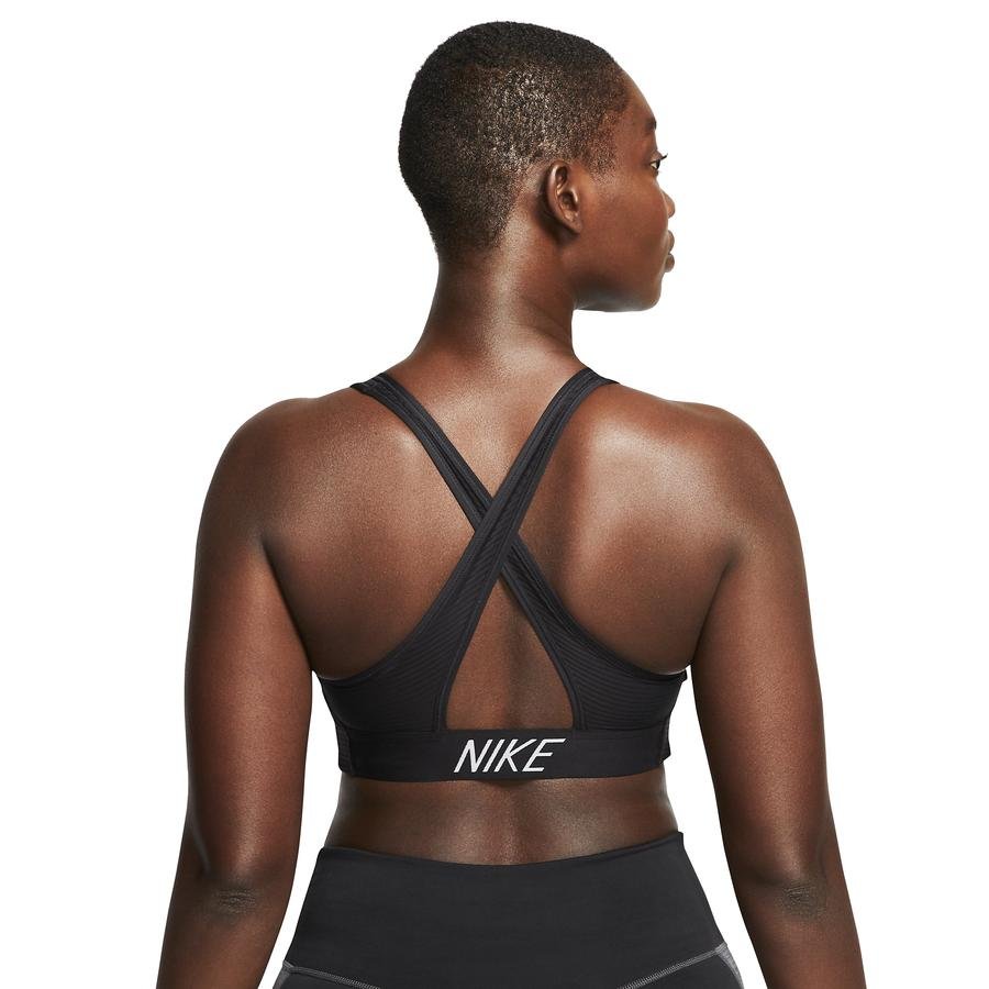  Nike Swoosh Medium-Support Striped Sports Kadın Büstiyer