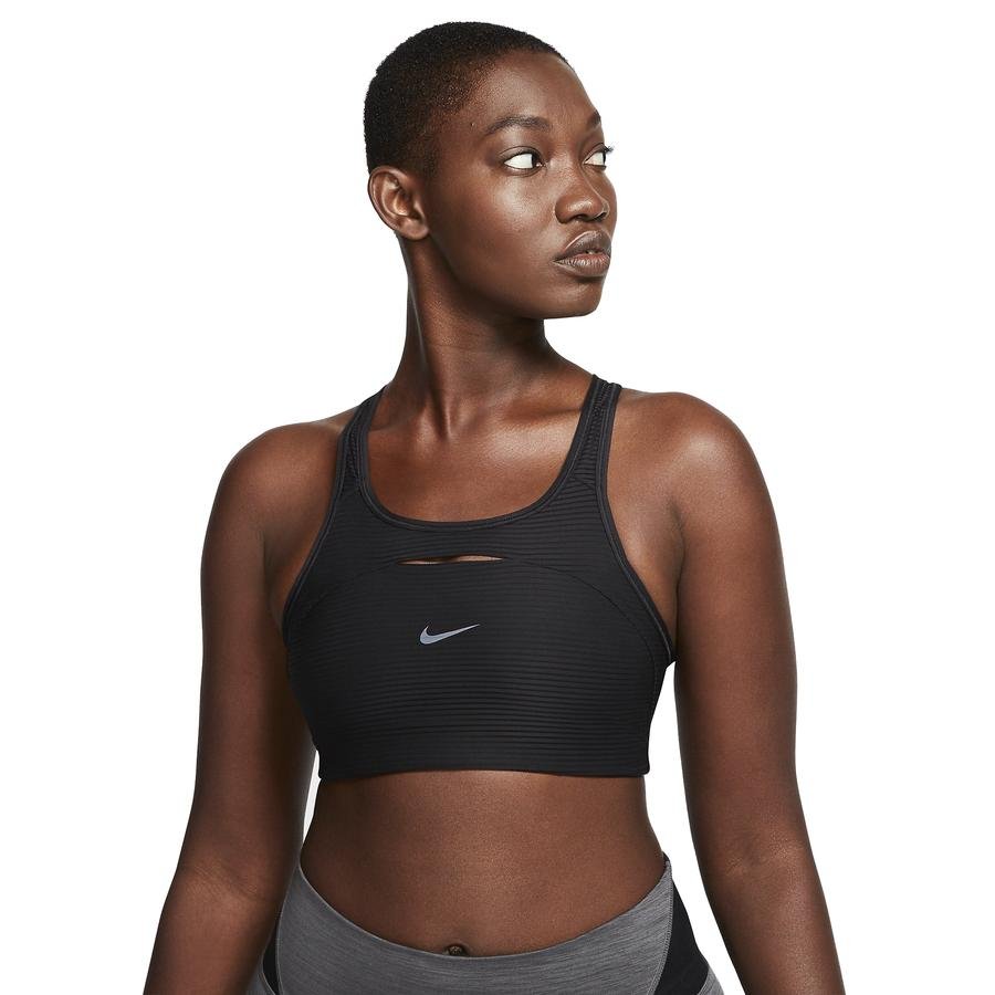  Nike Swoosh Medium-Support Striped Sports Kadın Büstiyer