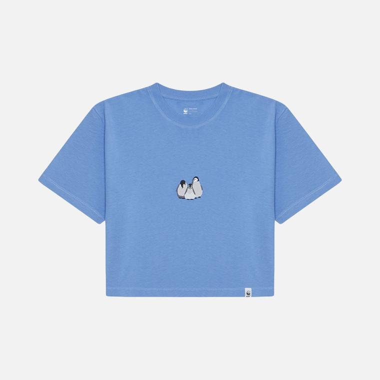 WWF Sportswear Yavru İmparator Penguen Embroidered Crop Short-Sleeve Kadın Tişört