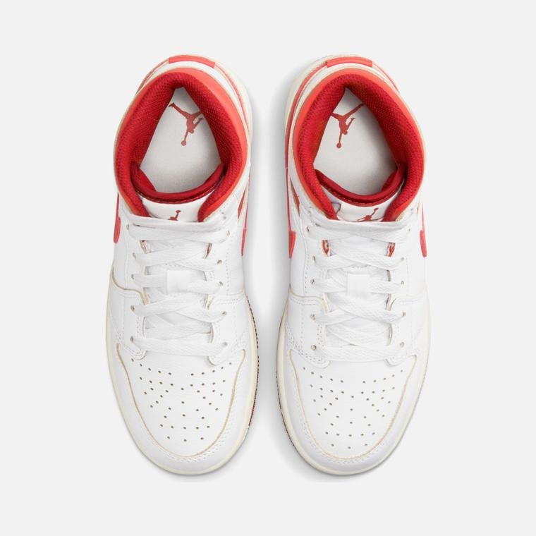 Nike Air Jordan 1 Mid SE ''White Dune Red'' (GS) Spor Ayakkabı