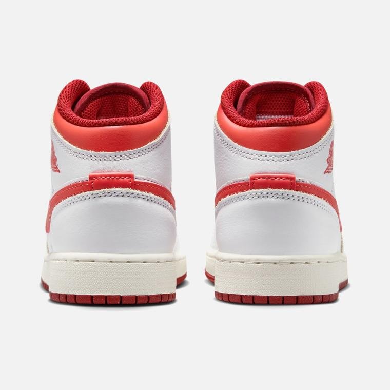 Nike Air Jordan 1 Mid SE ''White Dune Red'' (GS) Spor Ayakkabı