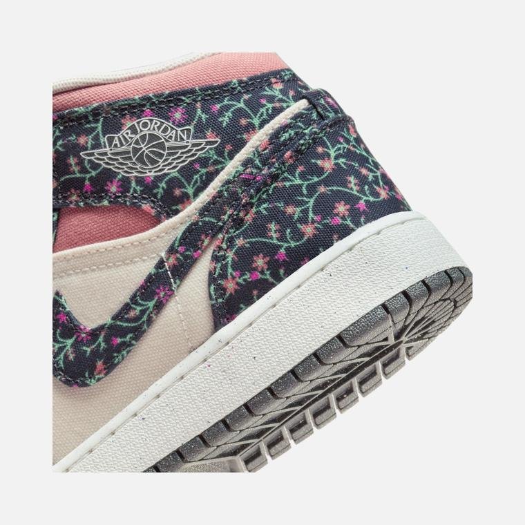 Nike Air Jordan 1 Mid SE ''Floral Canvas Details'' (GS) Spor Ayakkabı