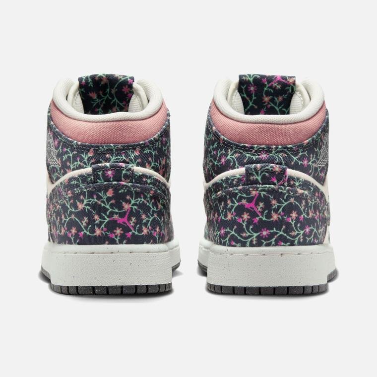 Nike Air Jordan 1 Mid SE ''Floral Canvas Details'' (GS) Spor Ayakkabı