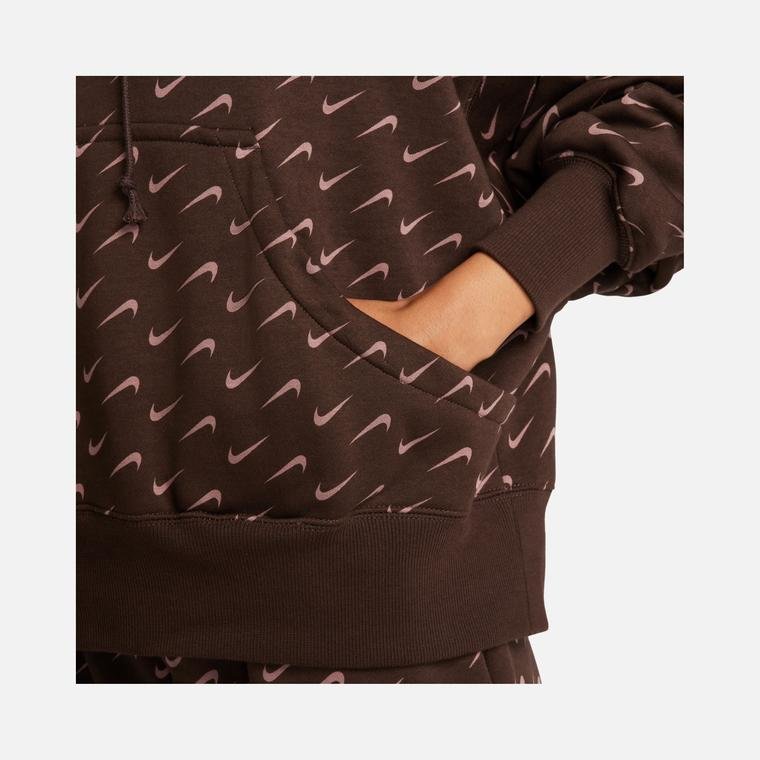 Nike Sportswear Phoenix Fleece Over-Oversized All-Over Print Pullover Hoodie Kadın Sweatshirt