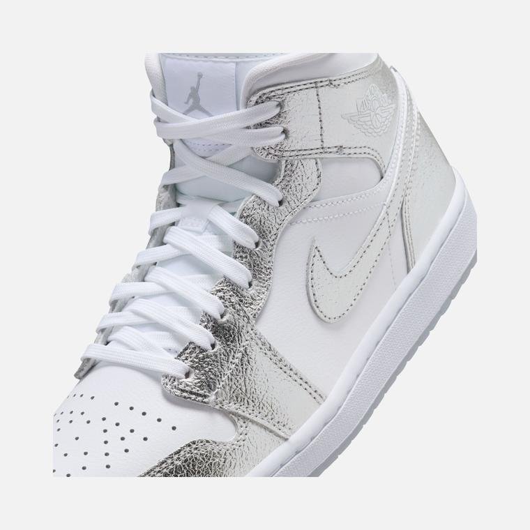 Nike Air Jordan 1 Mid SE "Crumpled Silver Detail" Kadın Spor Ayakkabı