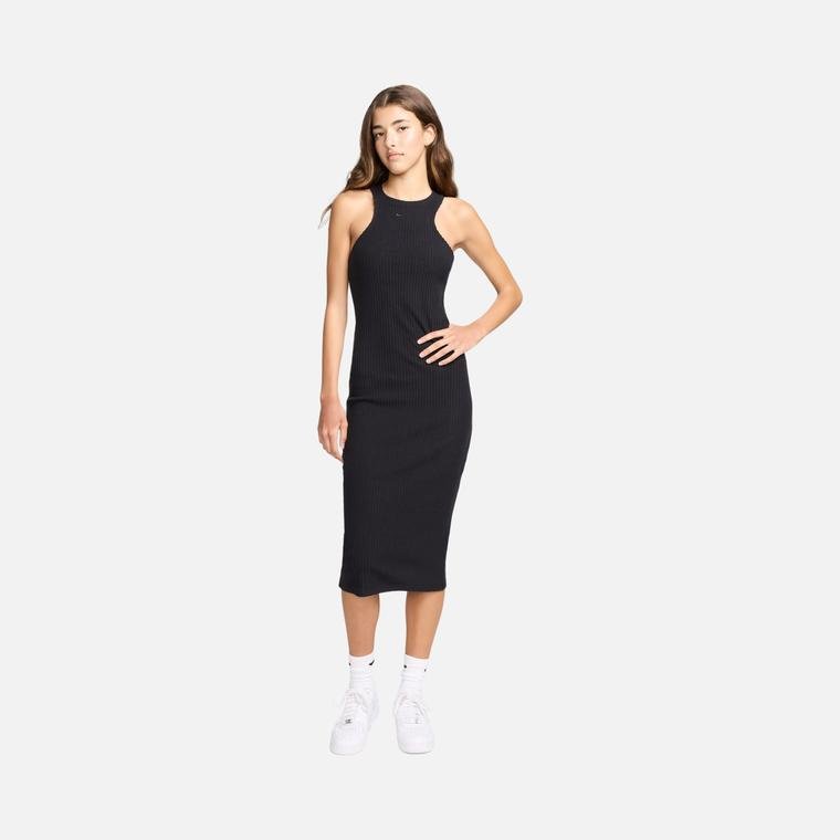 Женское платье Nike Sportswear Slim Ribbed Midi Racerback Design Sleeveless Elbise