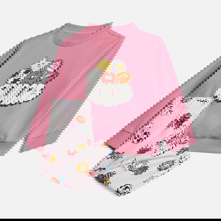 adidas Seasonal Essentials Fun All Over Printed French Terry 2 Snaps on Shoulder Bebek Eşofman Takımı